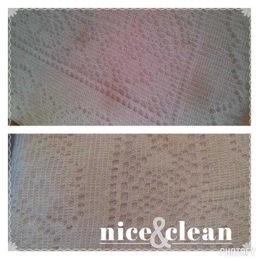 Coffee stains on tablecloth before using Zep