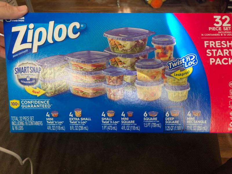 Ziploc Medium Square Plastic Food Storage Container, 1.18L, 3pk