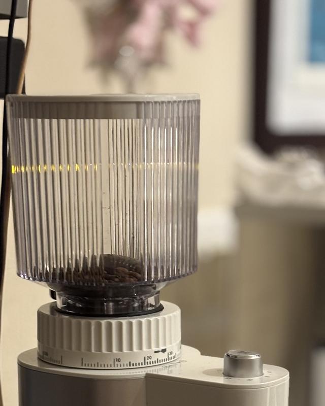 Close-up of the espresso bean container.