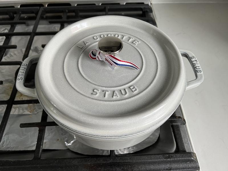 Staub 4 Qt. Cast Iron Round Dutch Oven in White Truffle