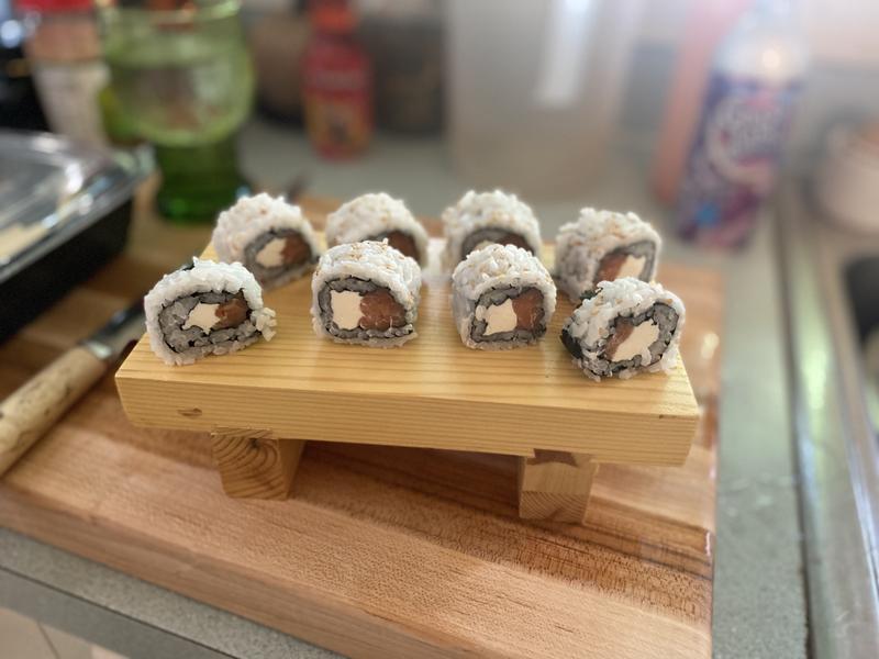 My sushi that I made and sliced with the birch wood 9” slicer