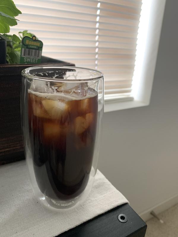 Coffee in double wall beverage glass