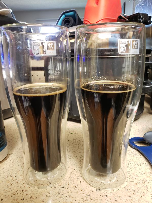 Two double walled glasses filled with local craft beer from Bottle logic brewing