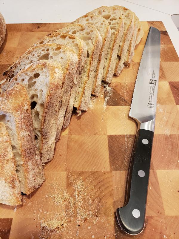 Freshly sliced sourdough bread.