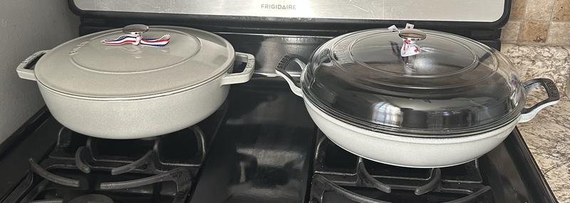 Glass lid braiser in white truffle!